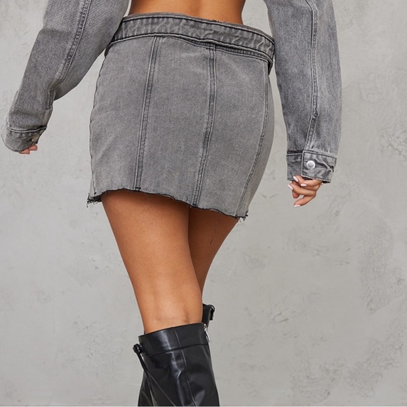 Petite Grey Distressed Button Front Denim Micro Mini Skirt size US 10 - Picture 2 of 5